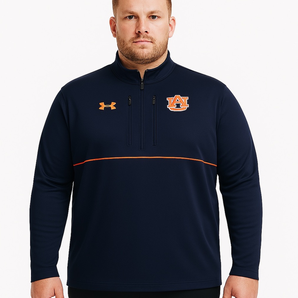 Under Armour Men’s Navy Quarter-Zip Pullover with Orange Auburn Logo